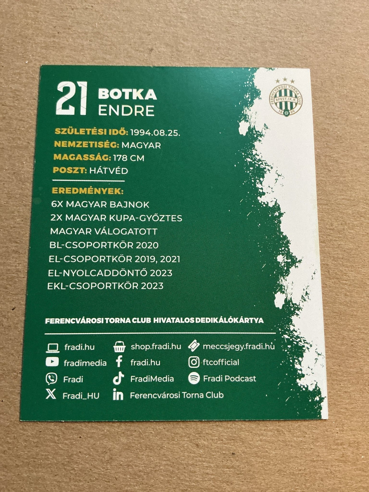 Endre Botka, Hungary 🇭🇺 Ferencváros TC 2023/24 hand signed - Autographs-World