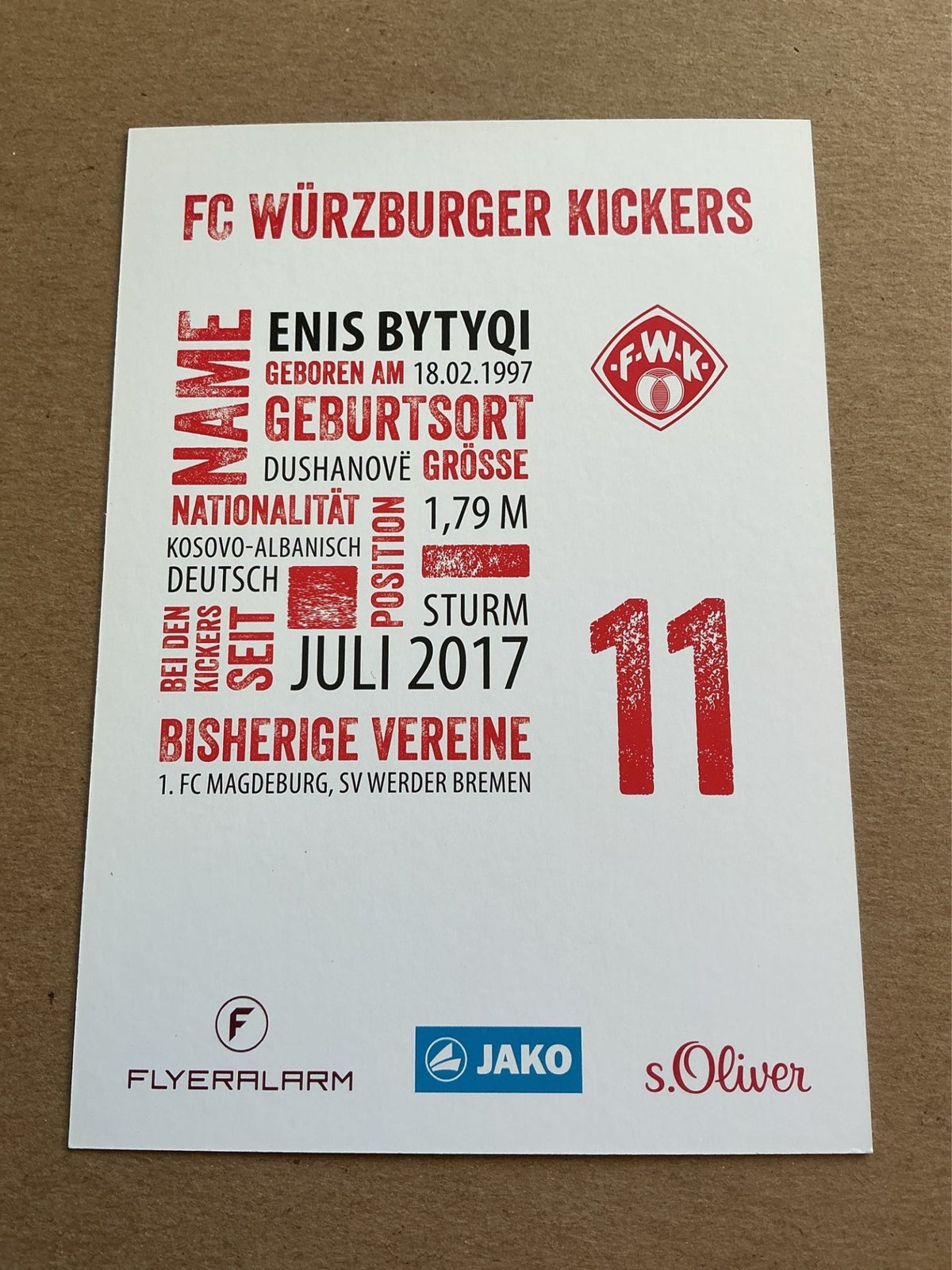 Enis Bytyqi, Kosovo 🇽🇰 FC Würzburger Kickers 2017/18 hand signed - Autographs-World