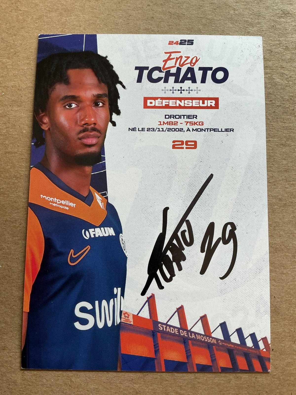 Enzo Tchato, Cameroon 🇨🇲 Montpellier HSC 2024/25 hand signed - Autographs-World