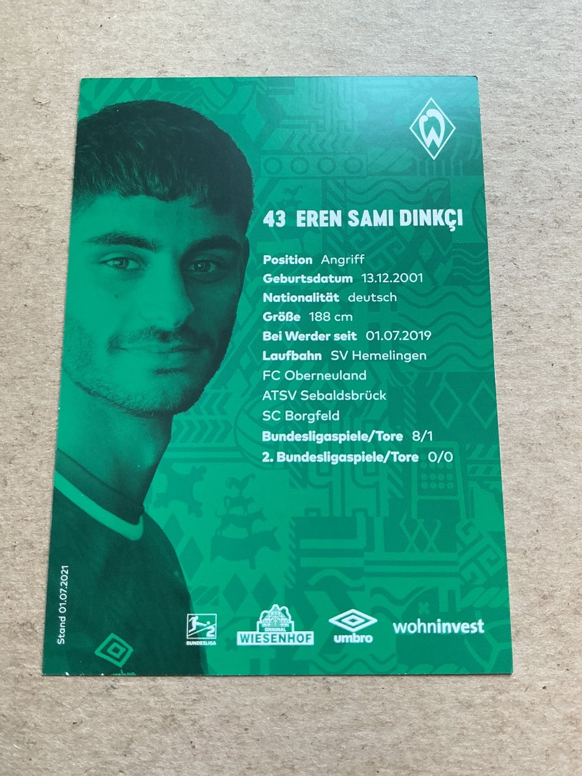 Eren Dinkçi, Germany 🇩🇪 SV Werder Bremen 2021/22 hand signed - Autographs-World