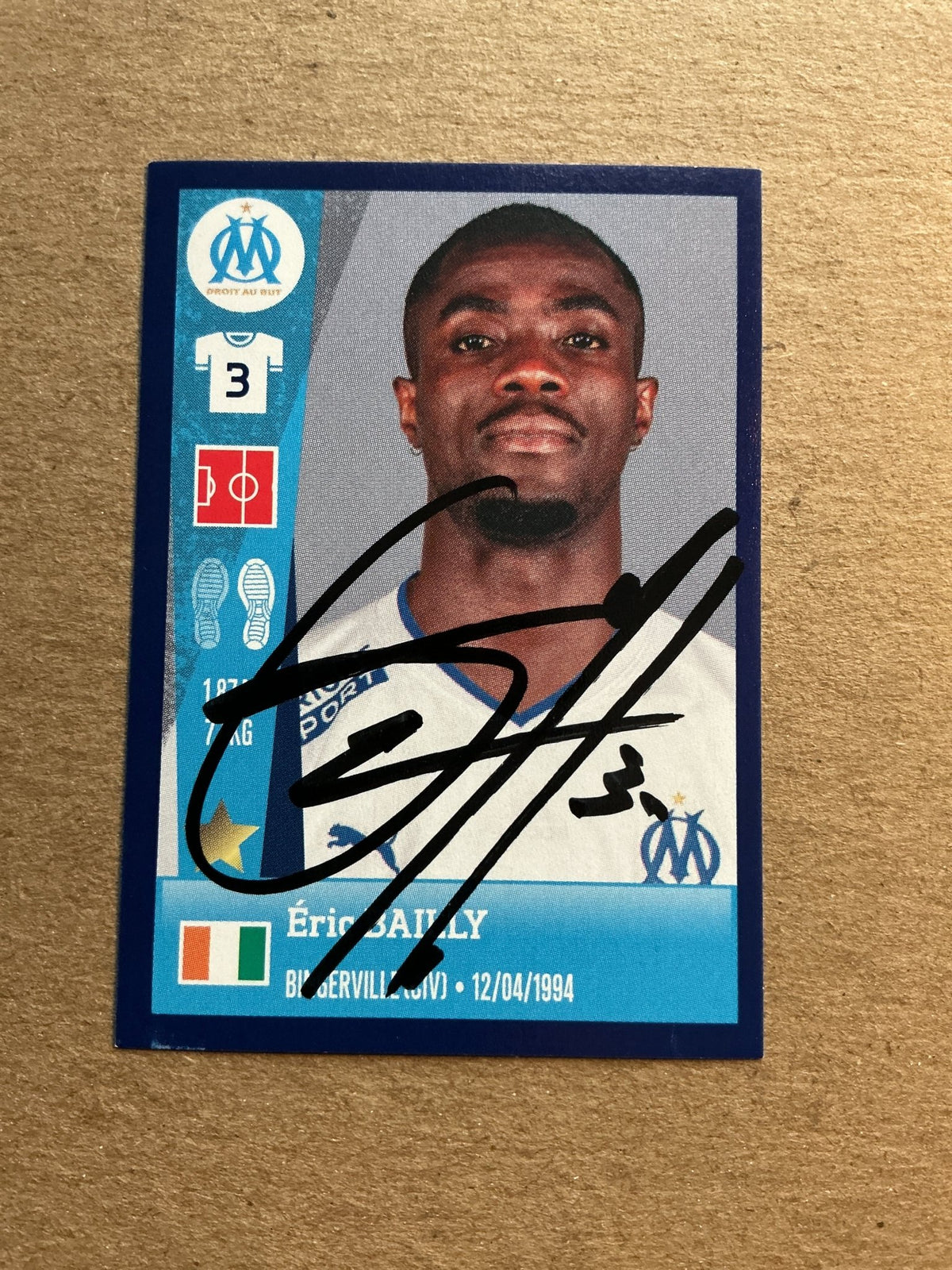Éric Bailly, Ivory Coast 🇨🇮 Olympique Marseille 2023 Panini hand signed - Autographs-World