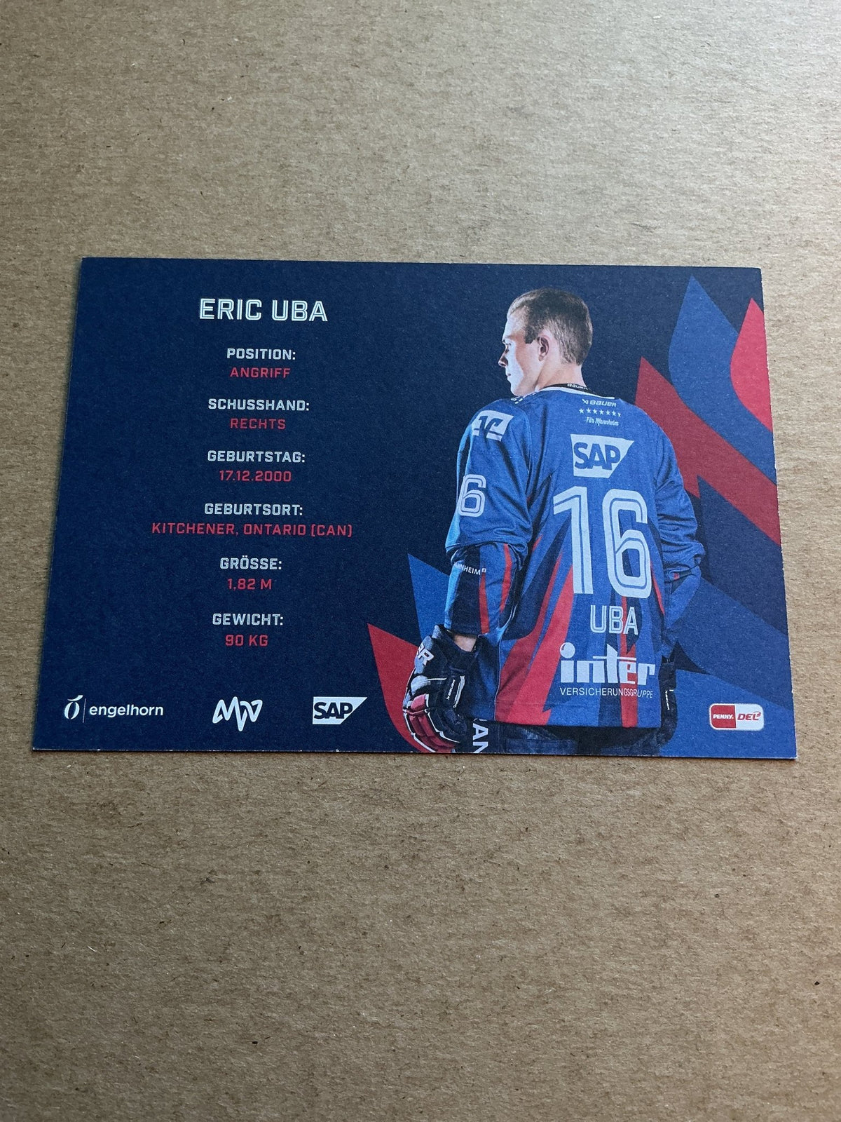 Eric Uba, Canada 🇨🇦 Adler Mannheim 2024/25 hand signed - Autographs-World