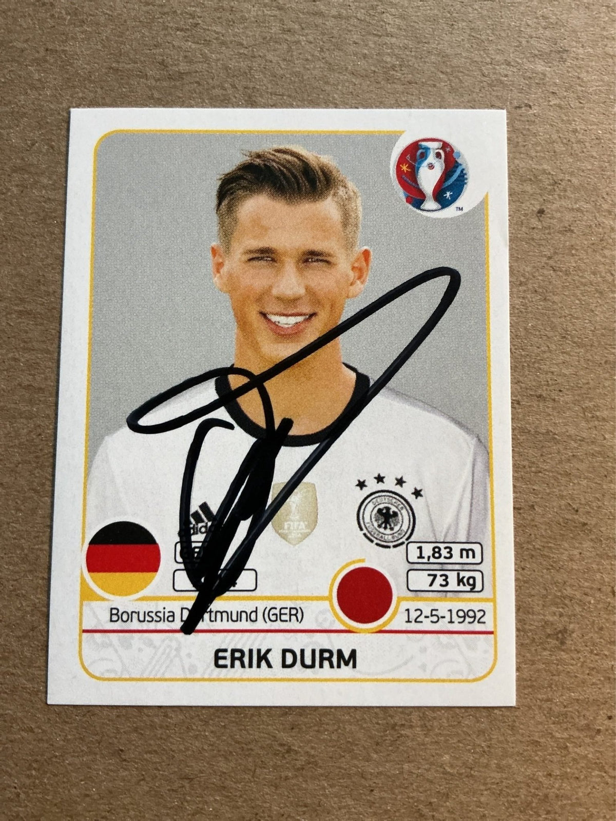 Erik Durm, Germany 🇩🇪 UEFA Euro 2016 Panini hand signed - Autographs-World