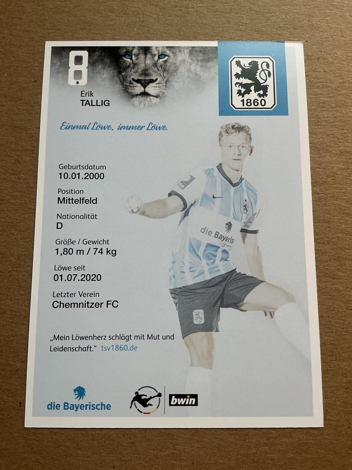 Erik Tallig, Germany 🇩🇪 TSV 1860 München 2021/22 hand signed - Autographs-World