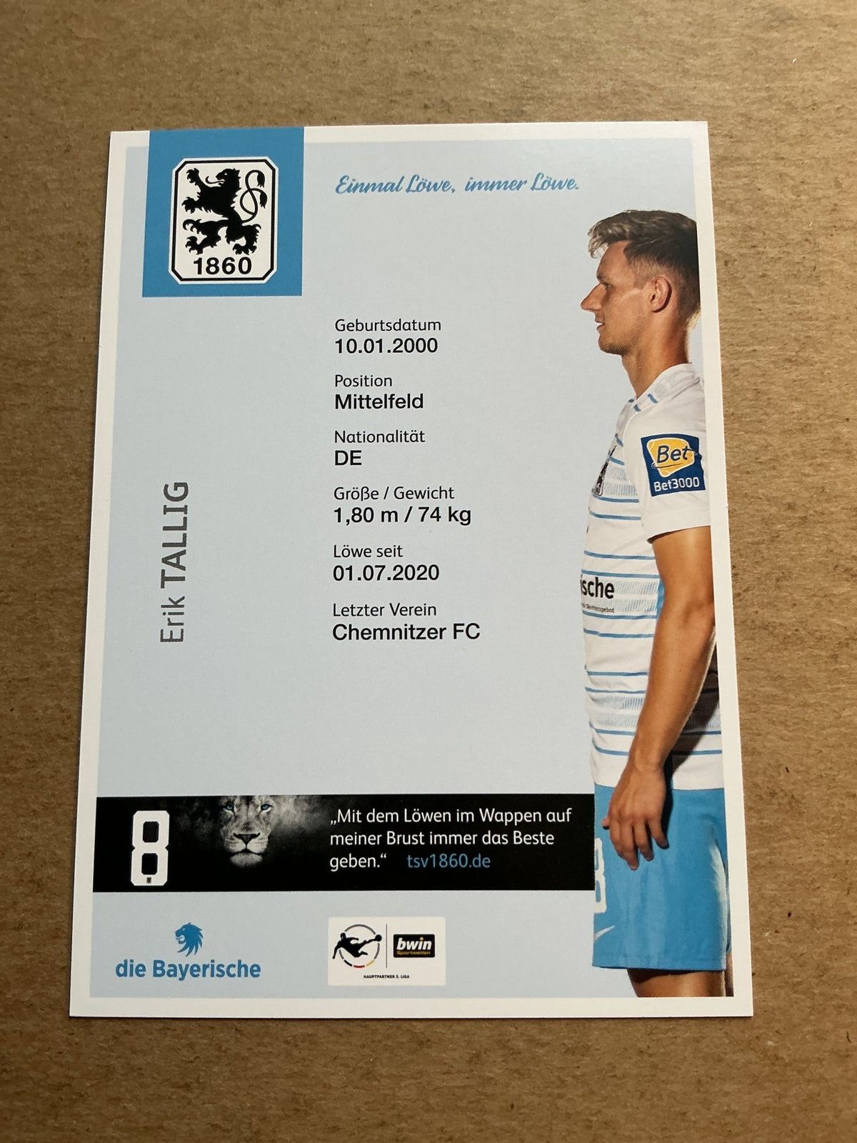 Erik Tallig, Germany 🇩🇪 TSV 1860 München 2022/23 hand signed - Autographs-World
