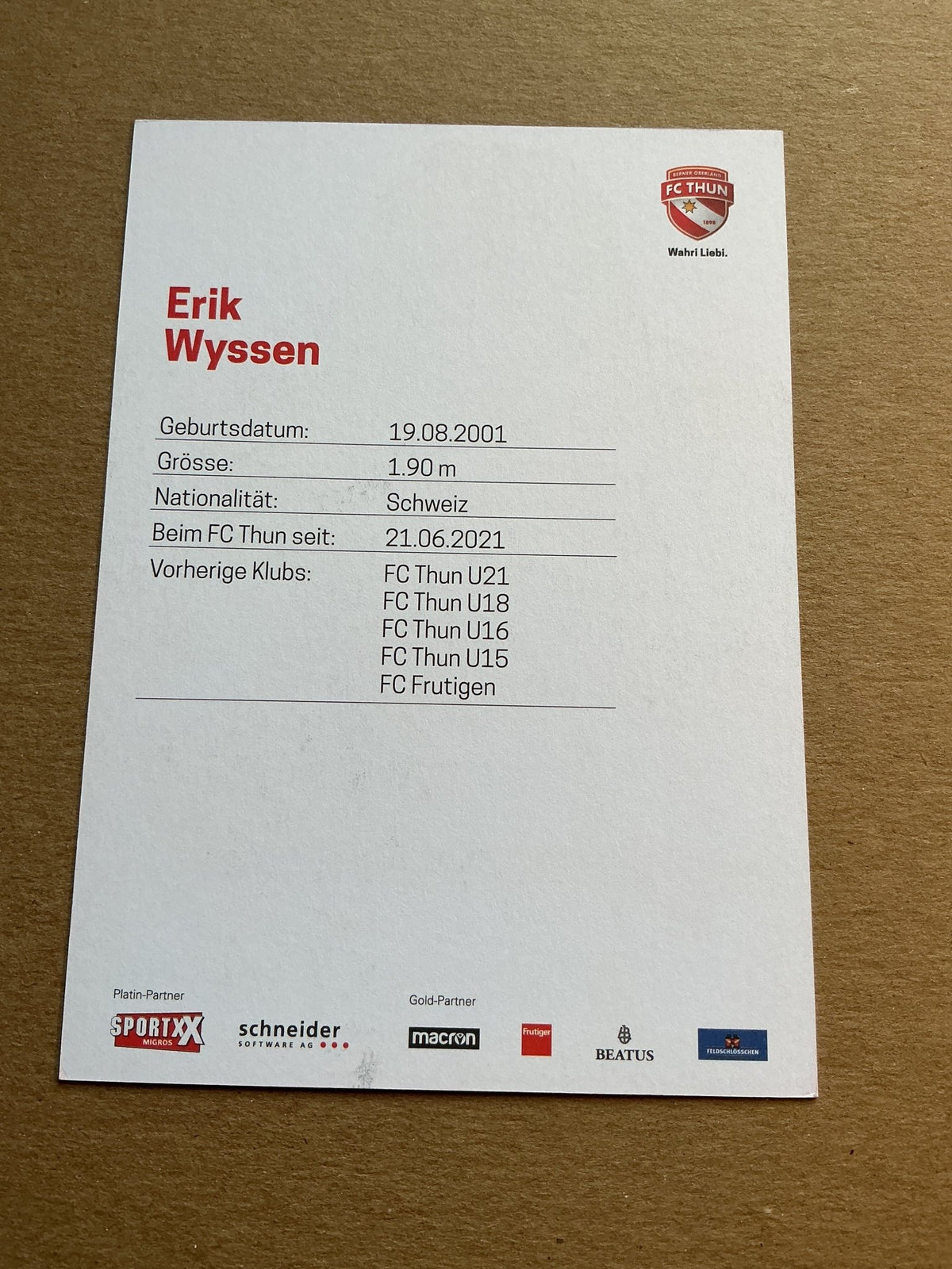 Erik Wyssen, Switzerland 🇨🇭 FC Thun 2022/23 hand signed - Autographs-World