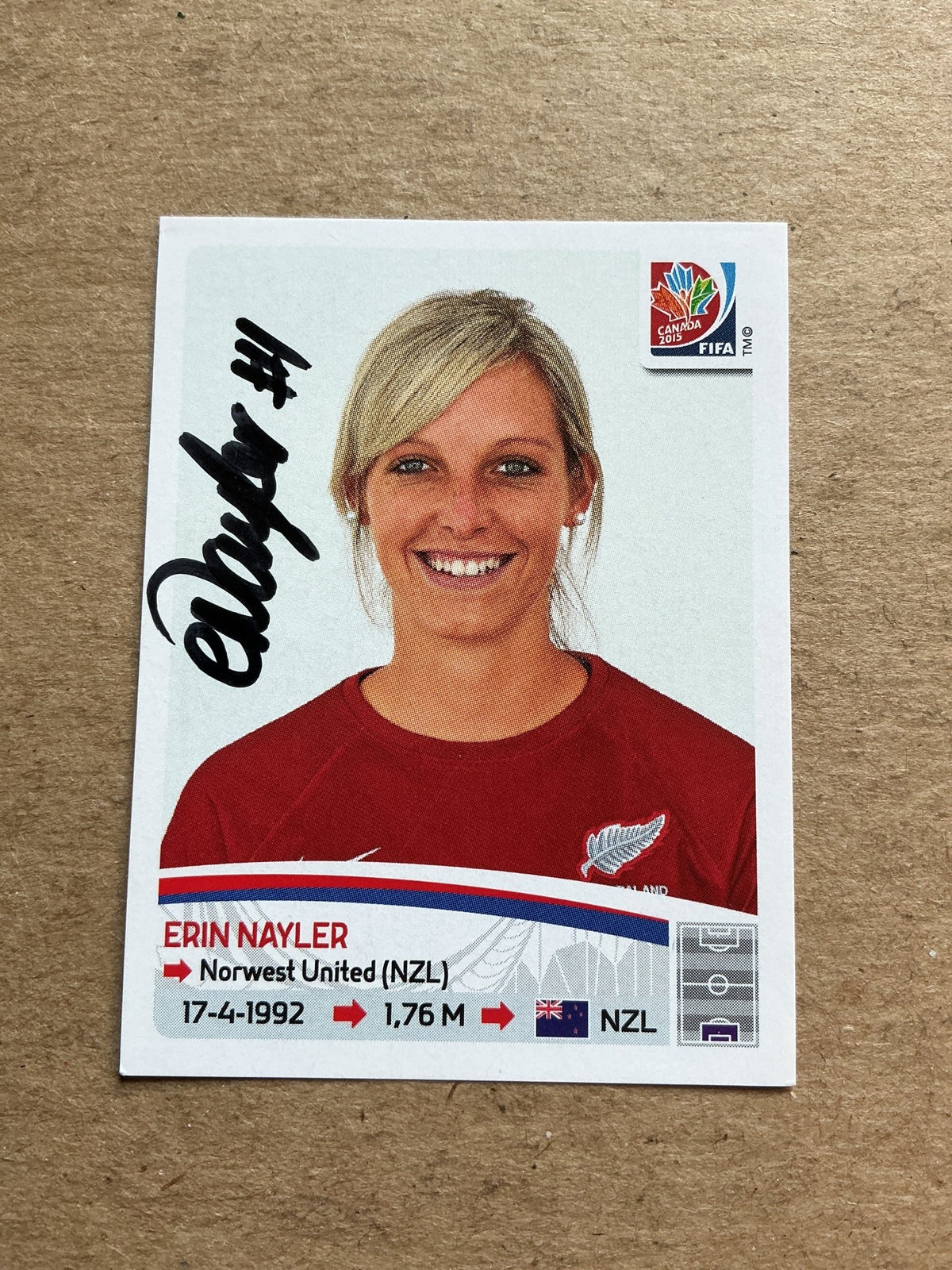 Erin Nayler, New Zealand 🇳🇿 FIFA Women’s World Cup 2015 Panini hand signed - Autographs-World