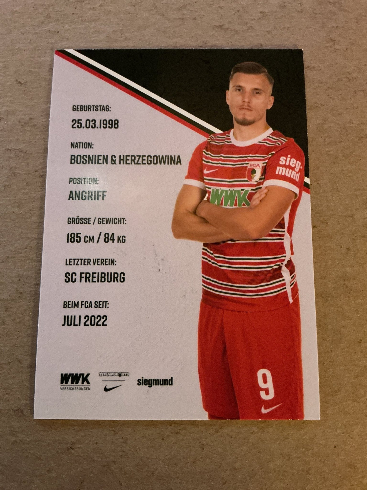 Ermedin Demirović, Bosnia 🇧🇦 FC Augsburg 2022/23 hand signed - Autographs-World