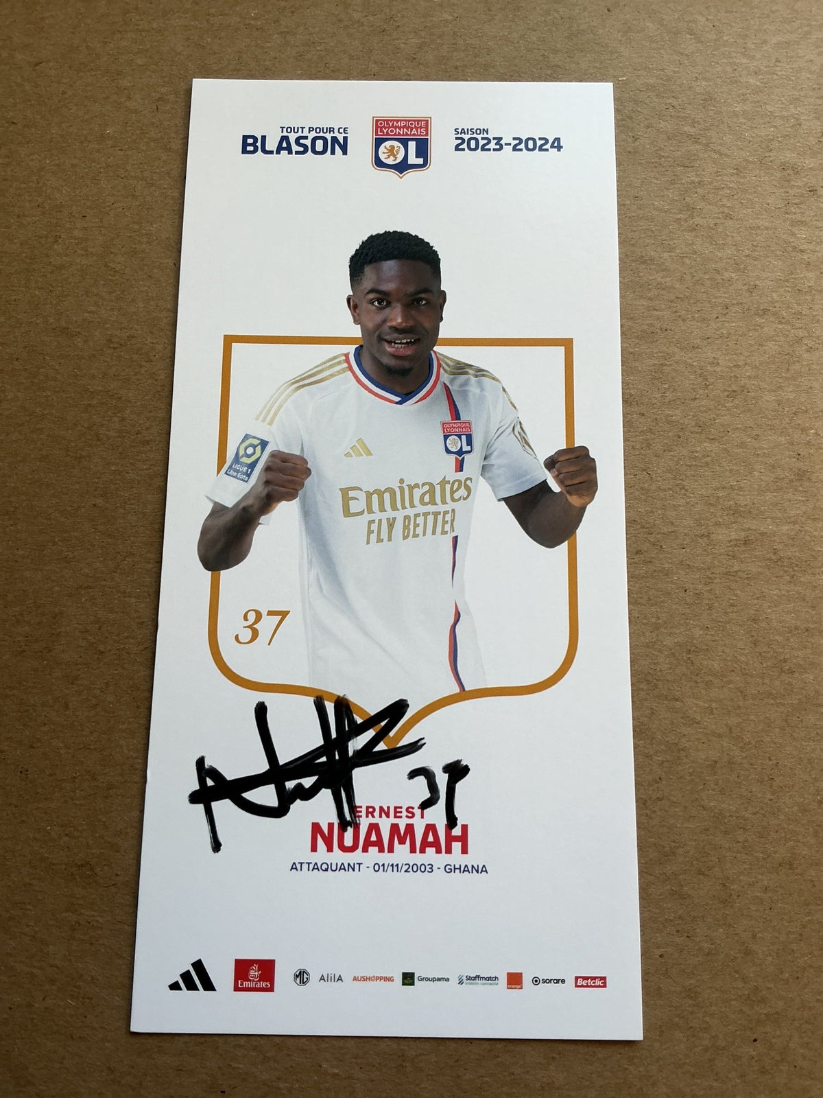 Ernest Nuamah, Ghana 🇬🇭 Olympique Lyon 2023/24 hand signed - Autographs-World