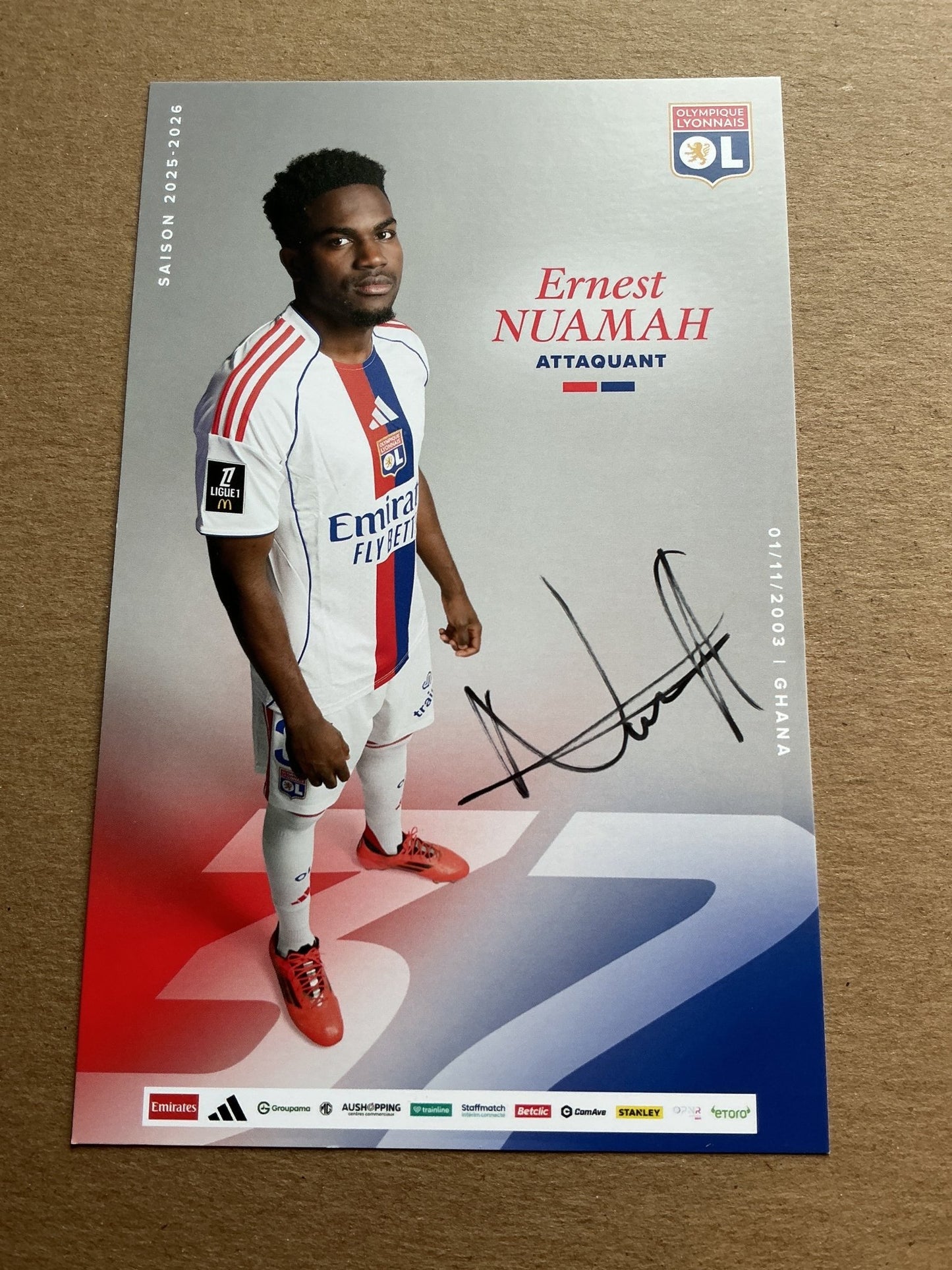 Ernest Nuamah, Ghana 🇬🇭 Olympique Lyon 2025/26 hand signed - Autographs-World