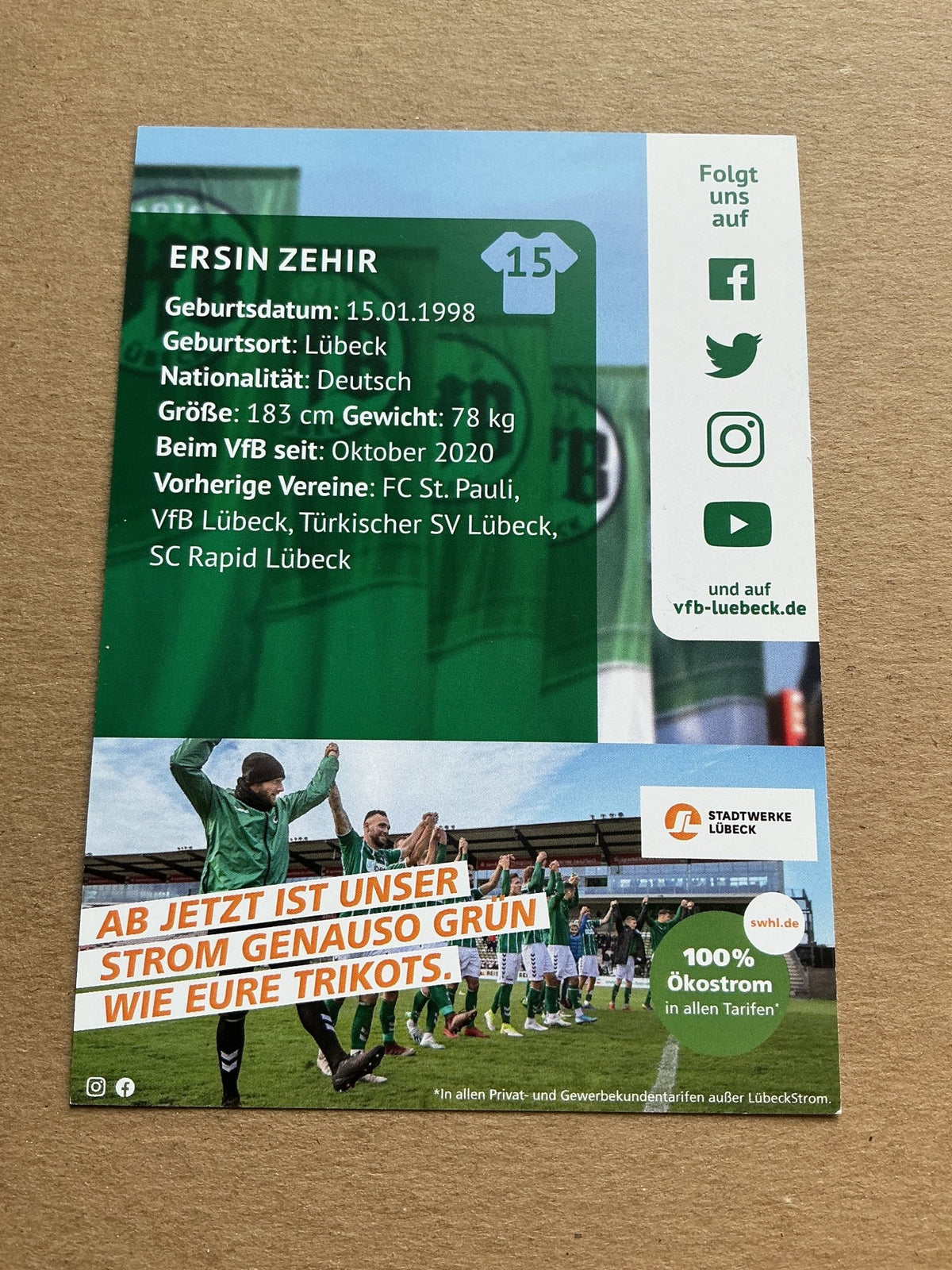 Ersin Zehir, Germany 🇩🇪 VfB Lübeck 2020/21 hand signed - Autographs-World