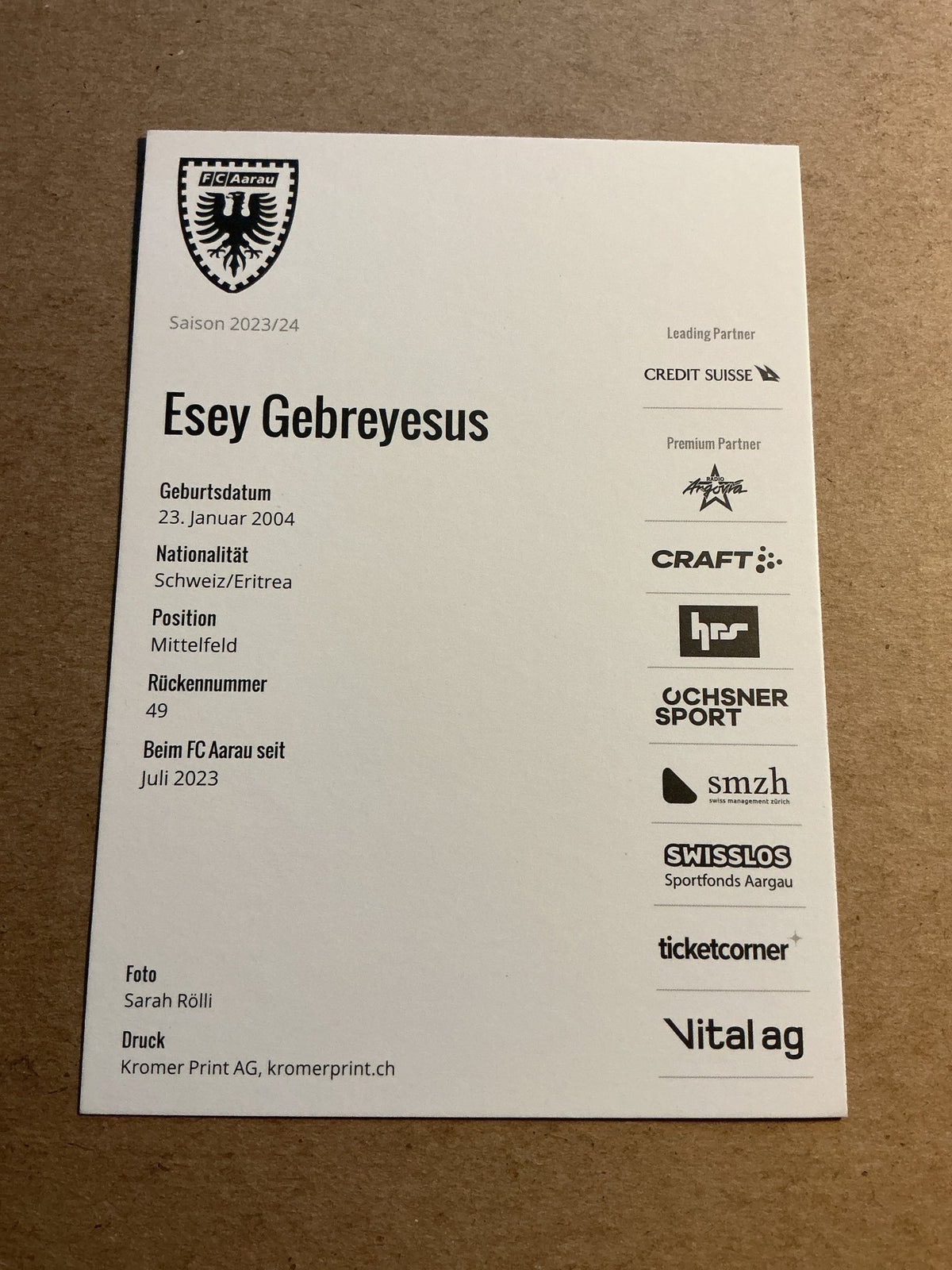 Esey Gebreysus, Switzerland 🇨🇭 FC Aarau 2023/24 hand signed - Autographs-World