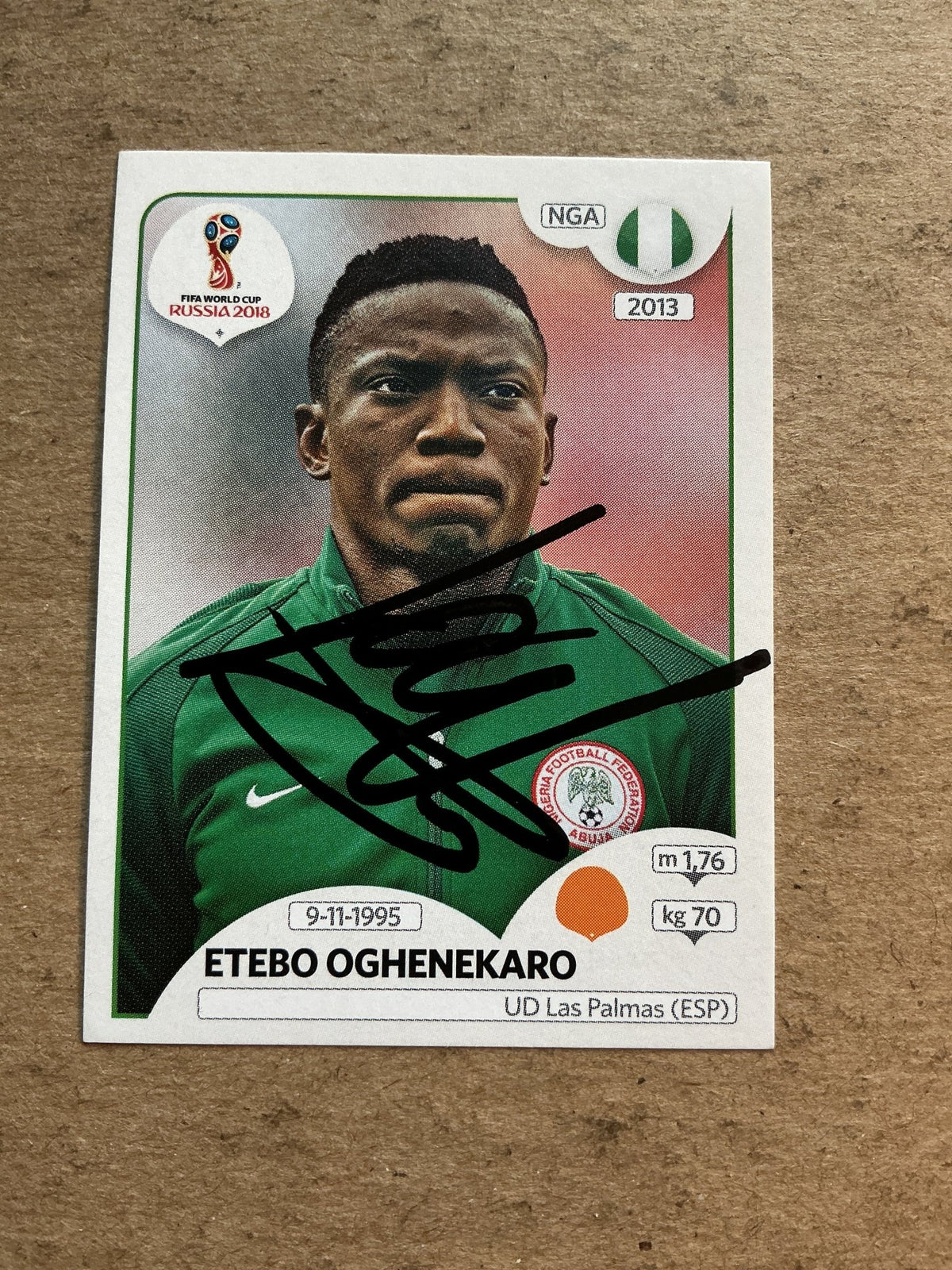 Etebo Oghenekaro, Nigeria 🇳🇬 FIFA World Cup 2018 Panini hand signed - Autographs-World