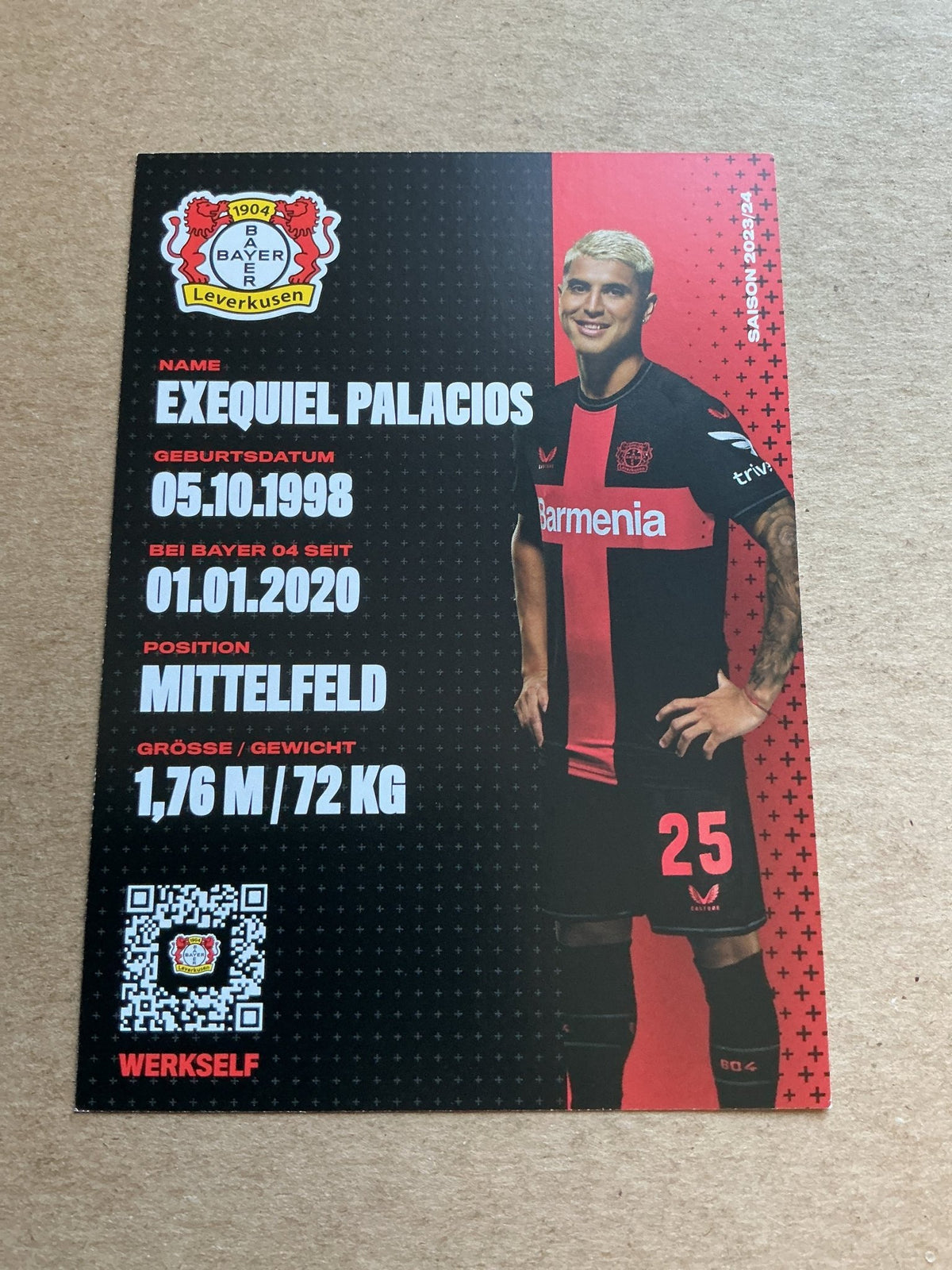 Exequiel Palacios, Argentina 🇦🇷 Bayer 04 Leverkusen 2023/24 hand signed - Autographs-World