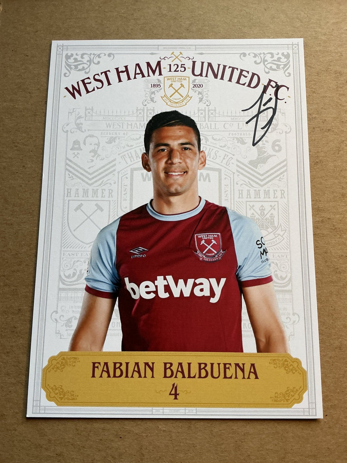 Fabian Balbuena, Paraguay 🇵🇾 West Ham United 2020/21 hand signed - Autographs-World