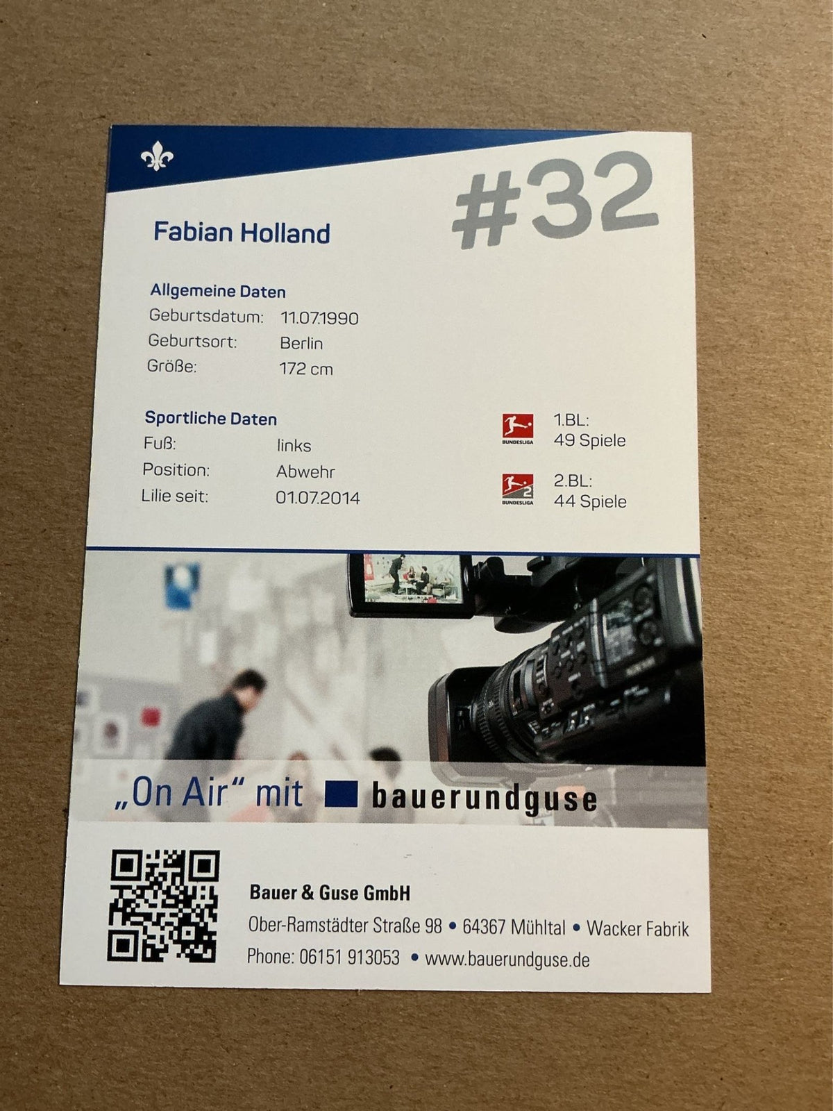 Fabian Holland, Germany 🇩🇪 SV Darmstadt 98 2017/18 hand signed - Autographs-World