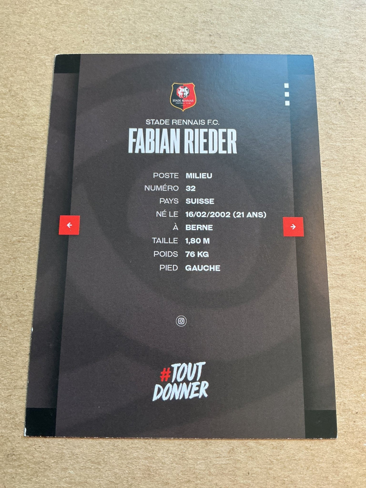 Fabian Rieder, Switzerland 🇨🇭 Stade Rennes FC 2023/24 hand signed - Autographs-World