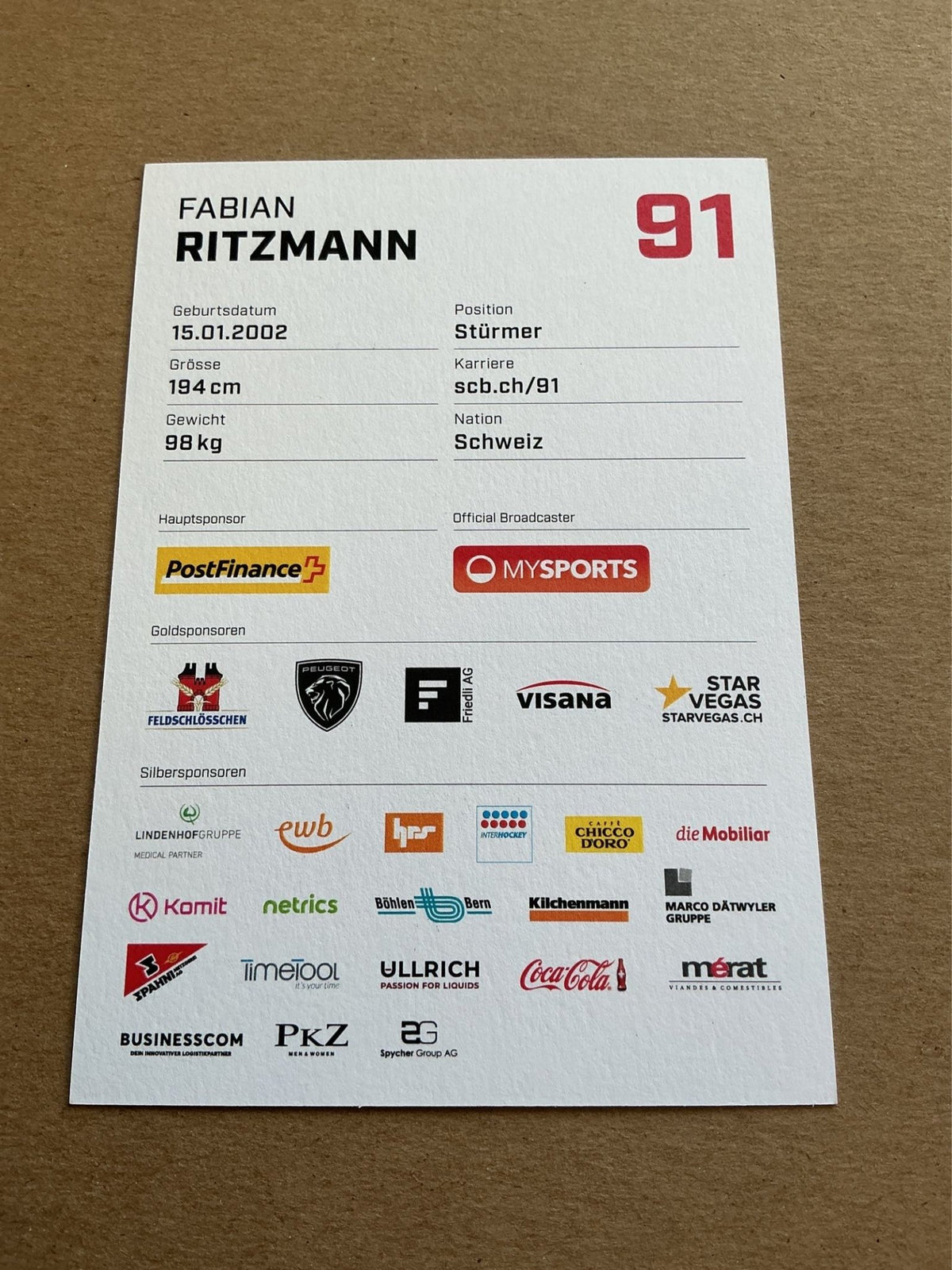 Fabian Ritzmann, Switzerland 🇨🇭 SC Bern 2023/24 hand signed - Autographs-World