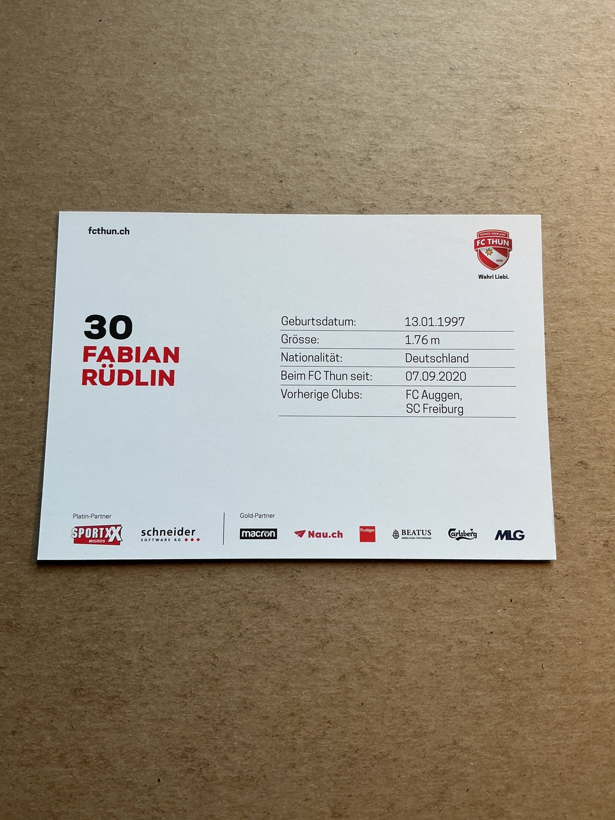 Fabian Rüdlin, Germany 🇩🇪 FC Thun 2020/21 hand signed - Autographs-World