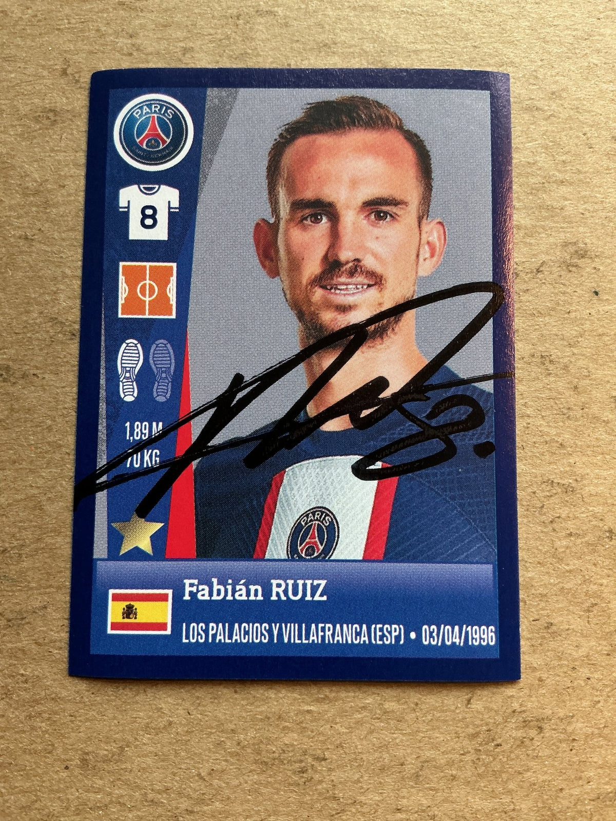 Fabián Ruiz, Spain 🇪🇸 Paris Saint-Germain 2023 Panini hand signed - Autographs-World