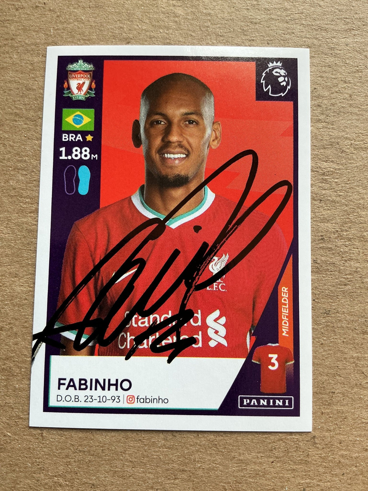 Fabinho, Brazil 🇧🇷 Liverpool FC 2021 Panini hand signed - Autographs-World