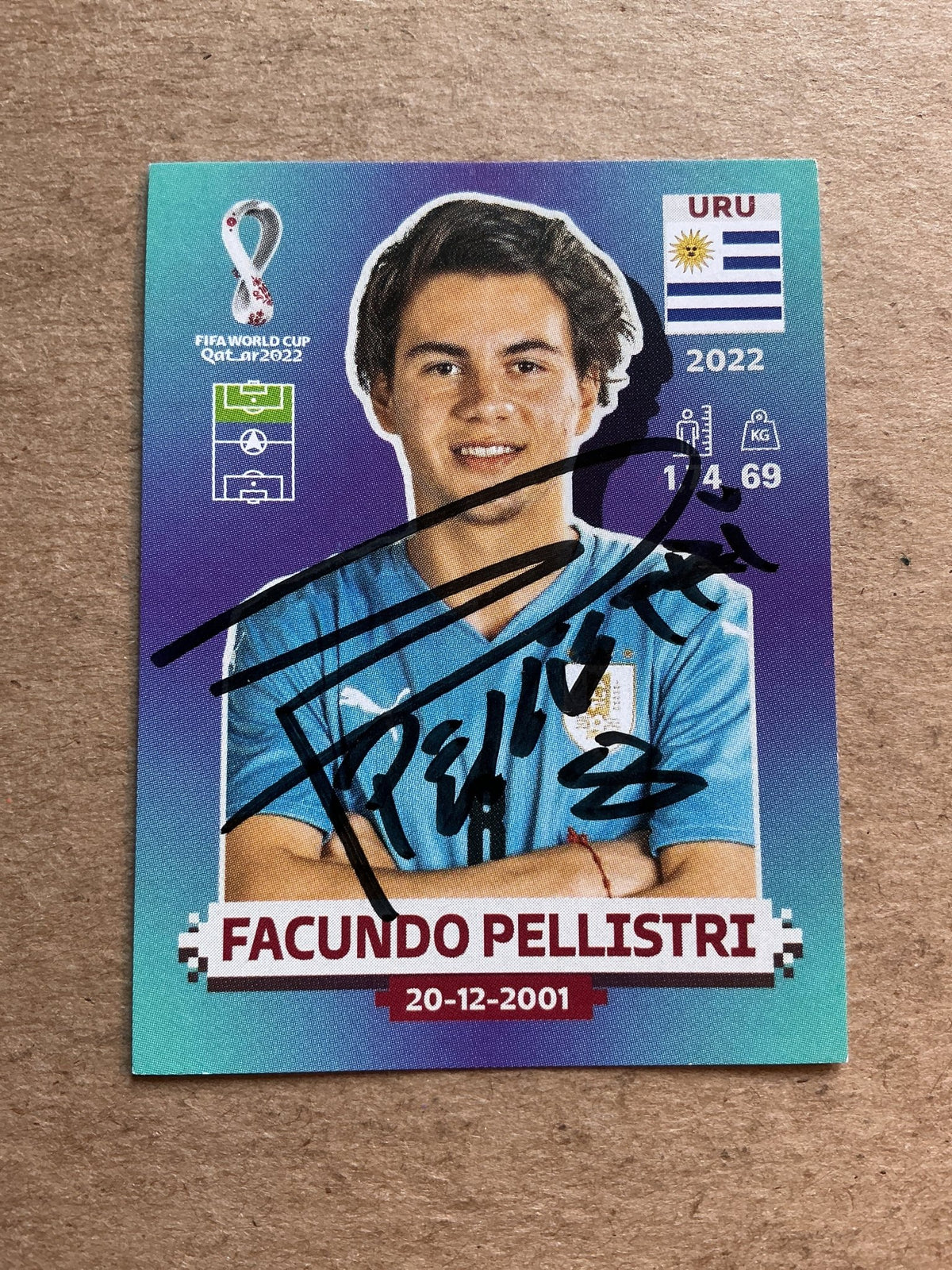 Facundo Pellistri, Uruguay 🇺🇾 FIFA World Cup 2022 Panini hand signed - Autographs-World