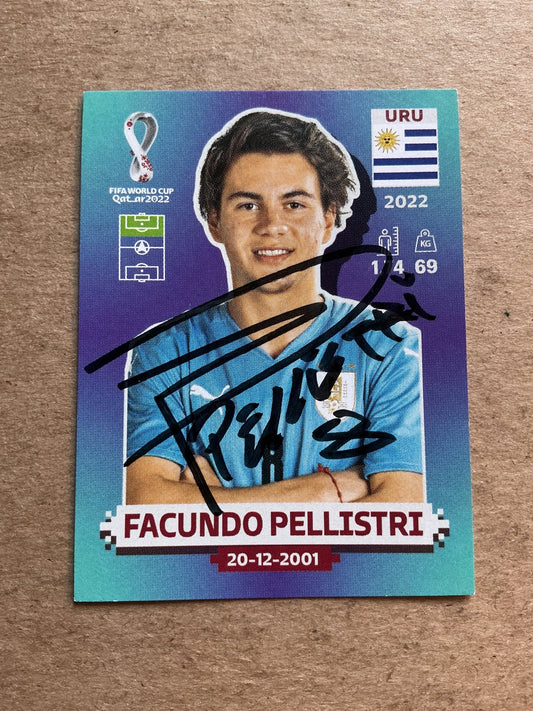 Facundo Pellistri, Uruguay 🇺🇾 FIFA World Cup 2022 Panini hand signed - Autographs-World