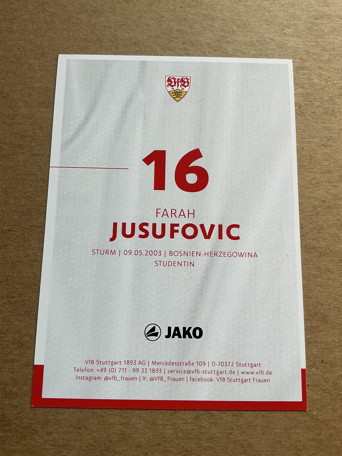 Farah Jusufovic, Bosnia 🇧🇦 VfB Stuttgart 2024/25 hand signed - Autographs-World