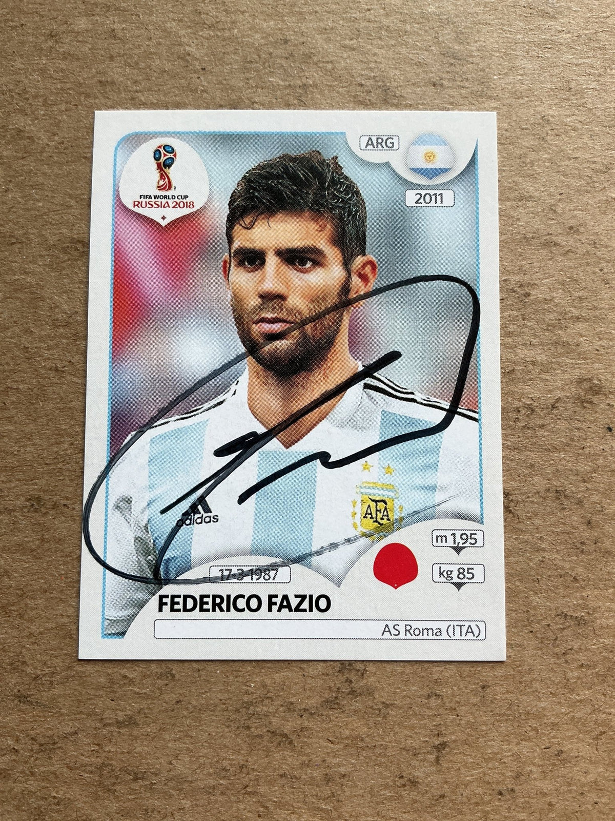Federico Fazio, Argentina 🇦🇷 FIFA World Cup 2018 Panini hand signed - Autographs-World
