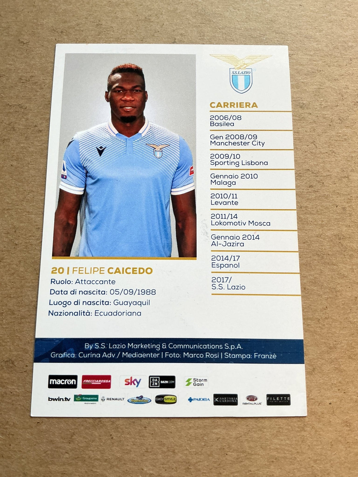 Felipe Caicedo, Ecuador 🇪🇨 Lazio Rom 2020/21 hand signed - Autographs-World