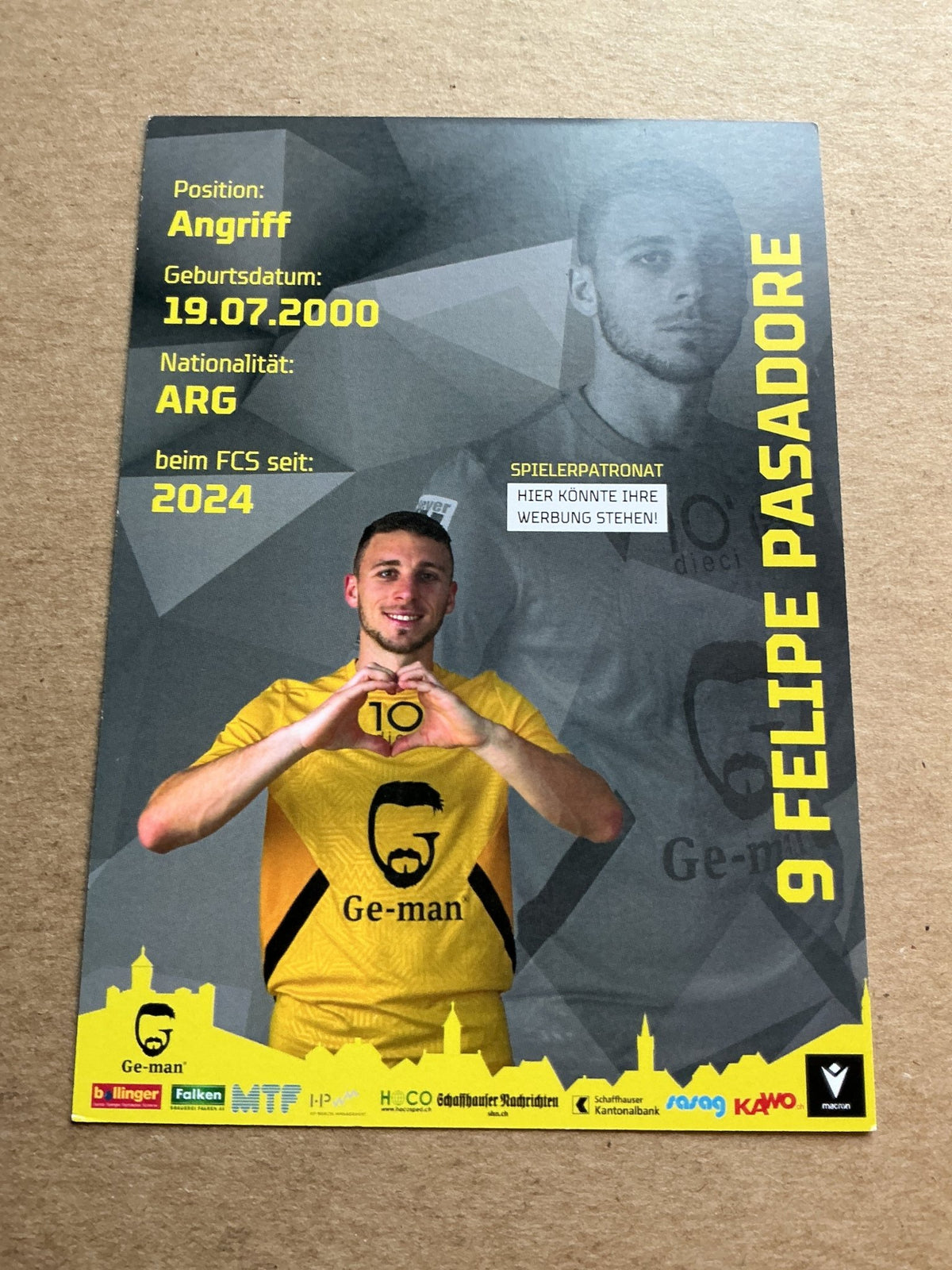 Felipe Pasadore, Argentina 🇦🇷 FC Schaffhausen 2024/25 hand signed - Autographs-World