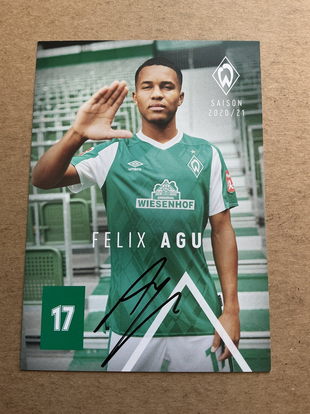 Felix Agu, Germany 🇩🇪 SV Werder Bremen 2020/21 hand signed - Autographs-World
