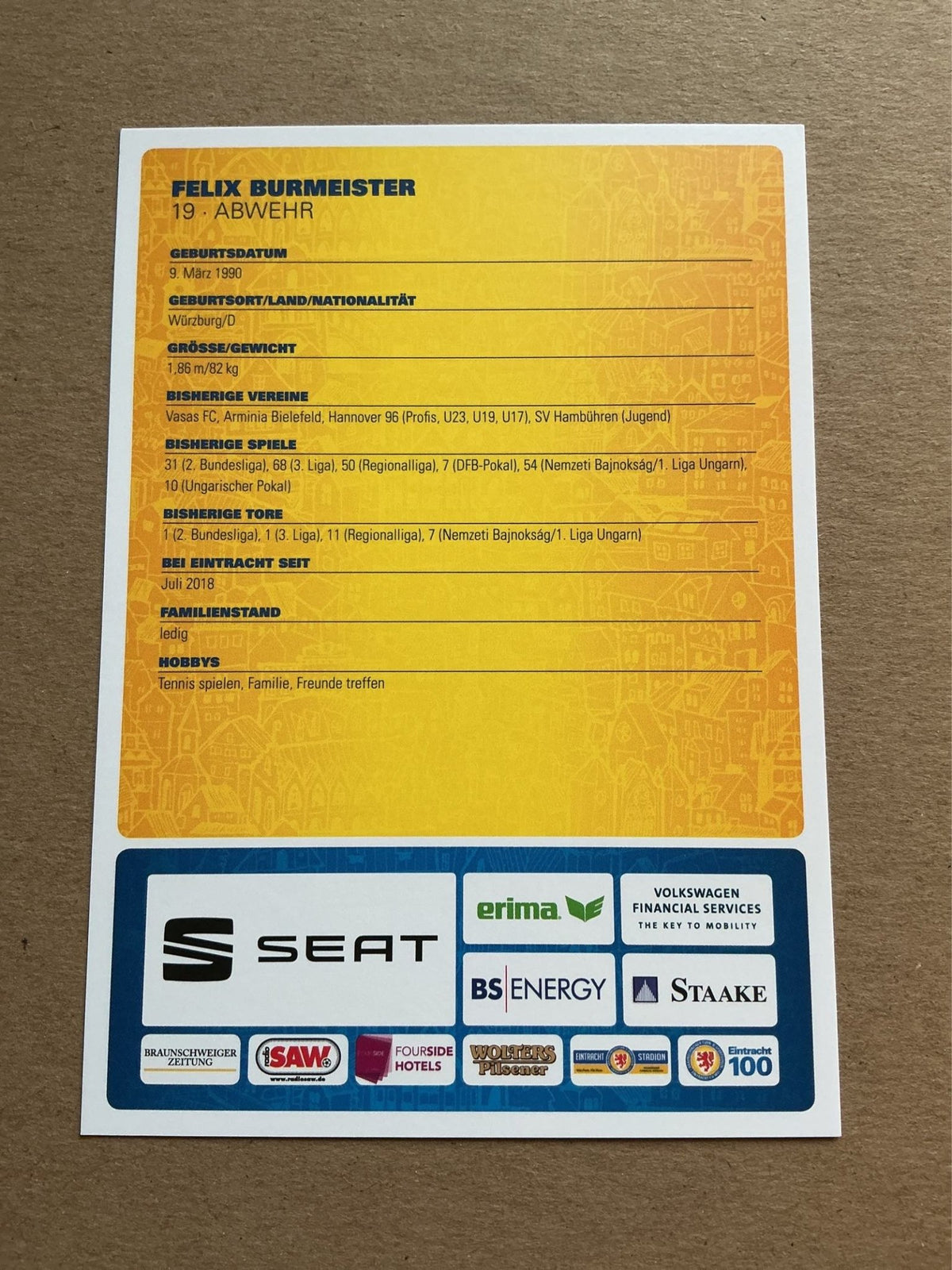 Felix Burmeister, Germany 🇩🇪 Eintracht Braunschweig 2018/19 hand signed - Autographs-World