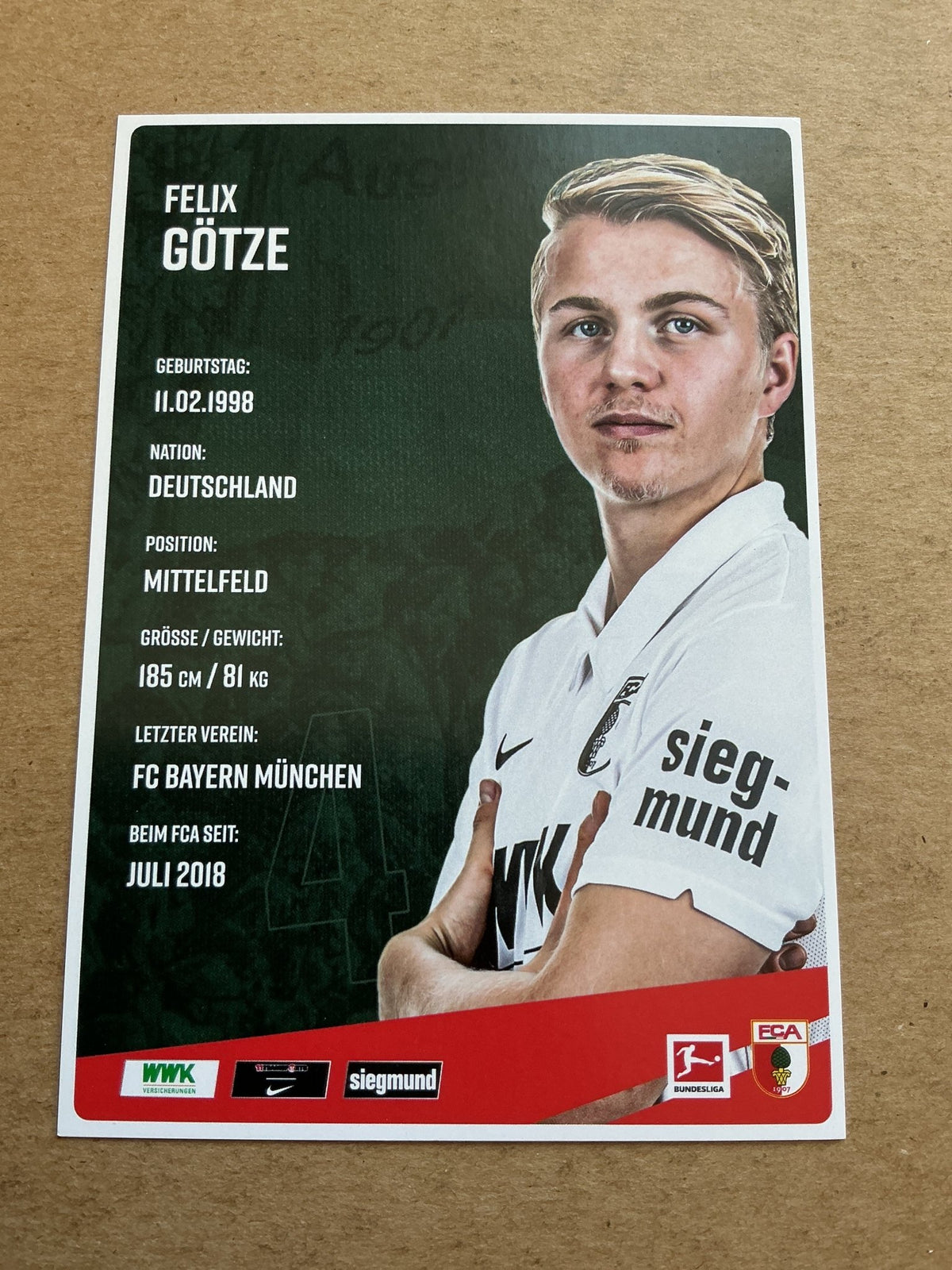 Felix Götze, Germany 🇩🇪 FC Augsburg 2020/21 hand signed - Autographs-World