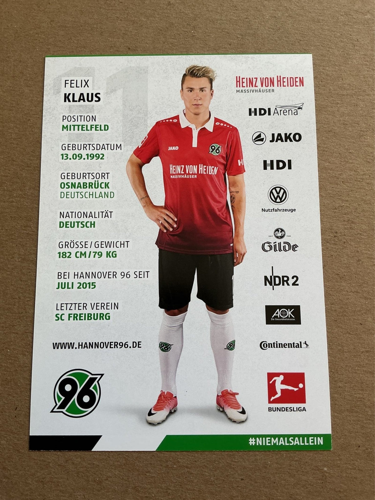 Felix Klaus, Germany 🇩🇪 Hannover 96 2017/18 hand signed - Autographs-World