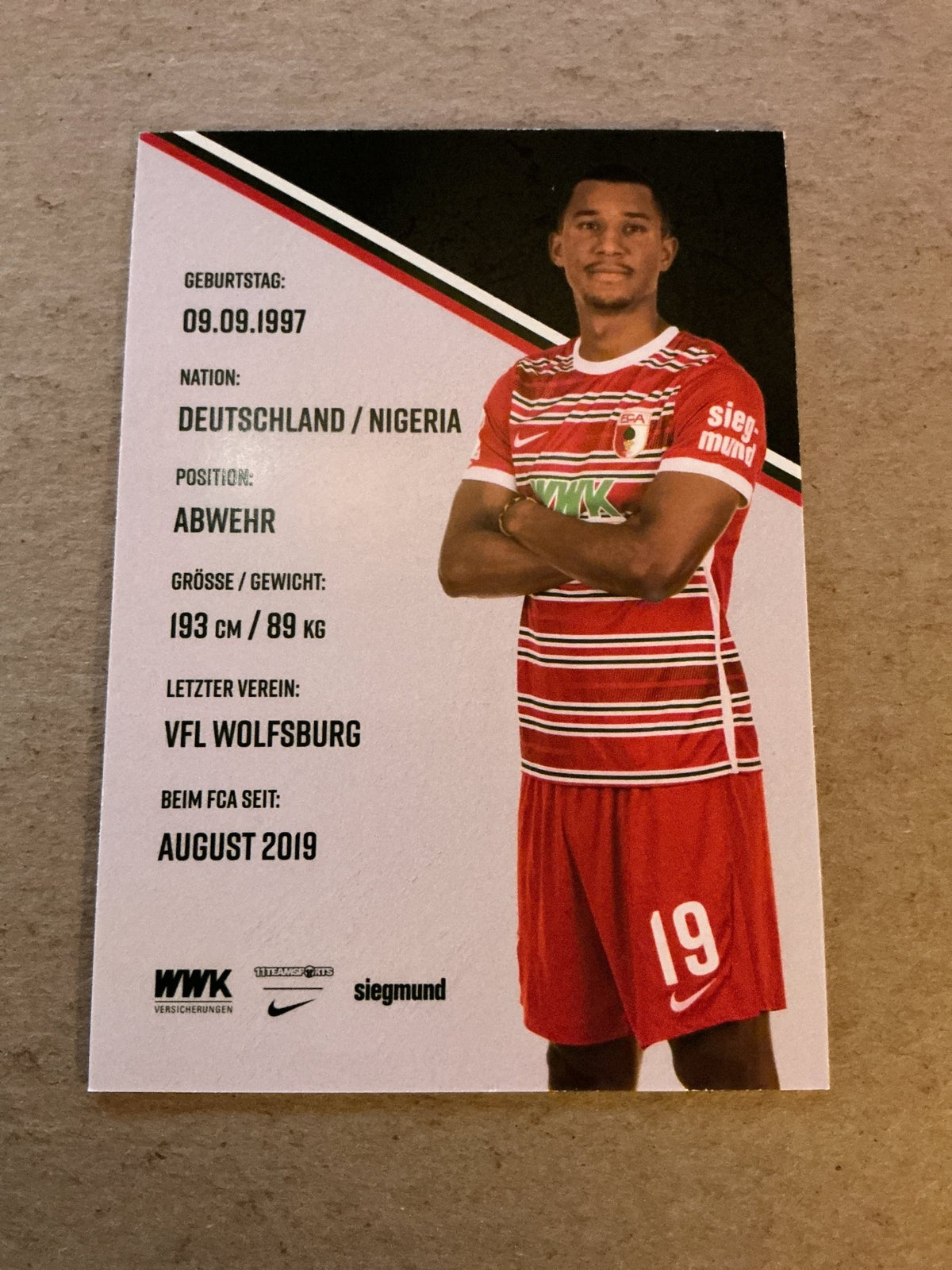 Felix Uduokhai, Germany 🇩🇪 FC Augsburg 2022/23 hand signed - Autographs-World