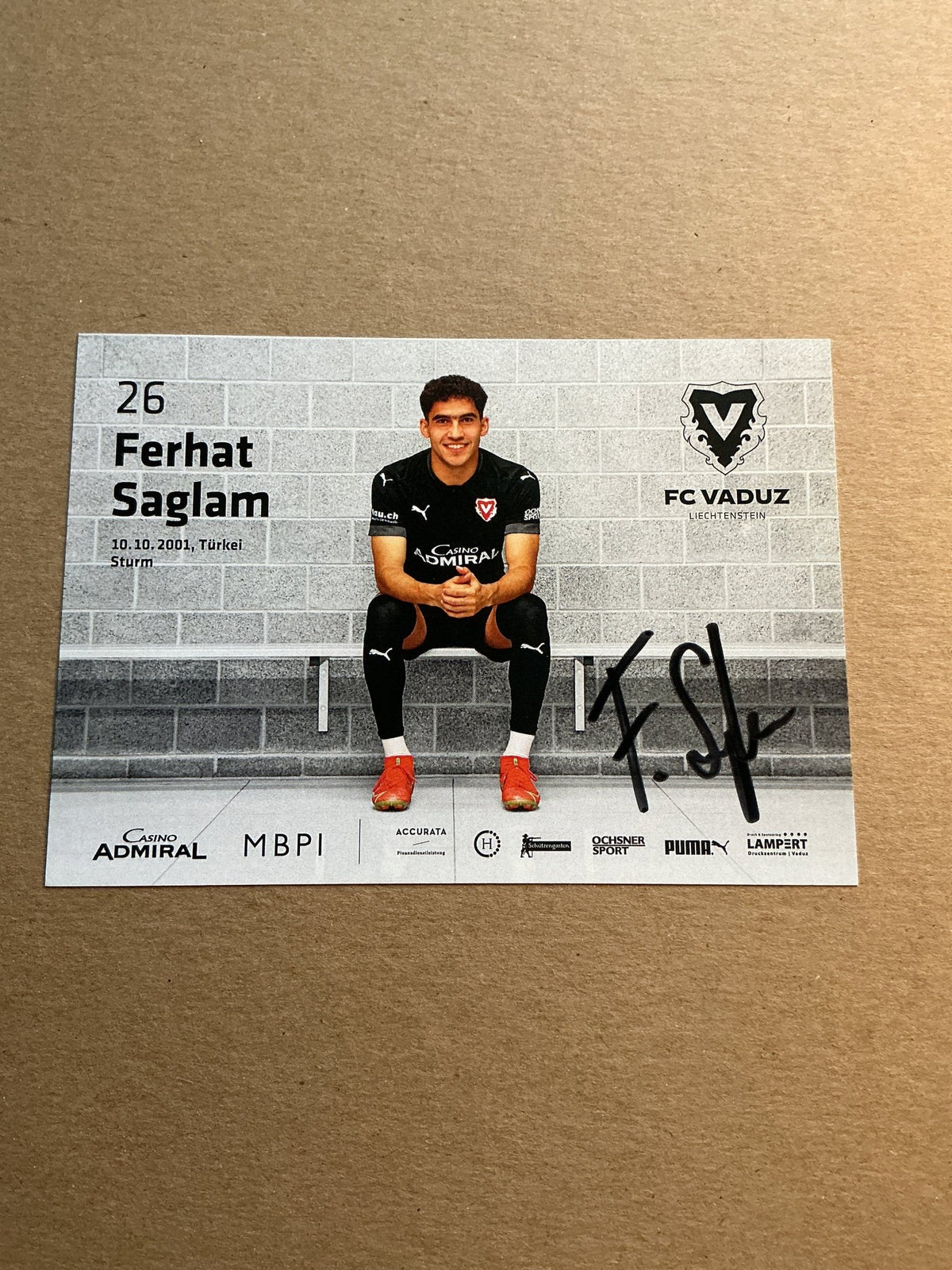 Ferhat Saglam, Türkiye 🇹🇷 FC Vaduz 2021/22 hand signed - Autographs-World