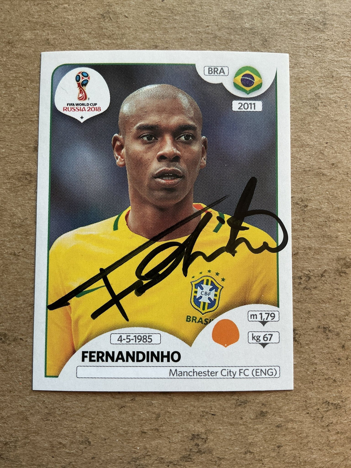 Fernandinho, Brazil 🇧🇷 FIFA World Cup 2018 Panini hand signed - Autographs-World