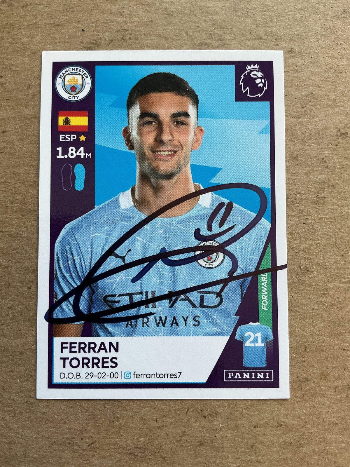 Ferran Torres, Spain 🇪🇸 Manchester City 2021 Panini hand signed - Autographs-World