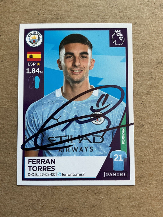Ferran Torres, Spain 🇪🇸 Manchester City 2021 Panini hand signed - Autographs-World