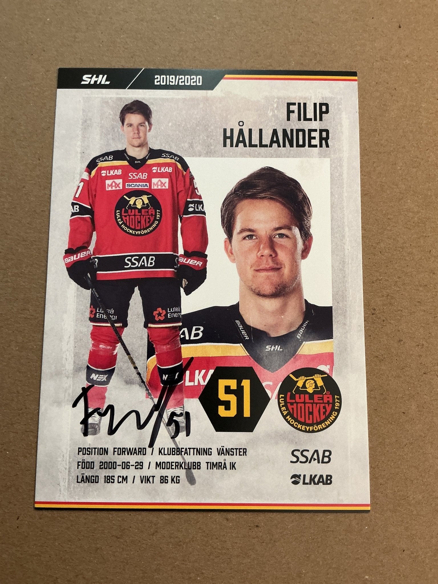 Filip Hållander, Sweden 🇸🇪 Luleå Hockey 2019/20 hand signed - Autographs-World
