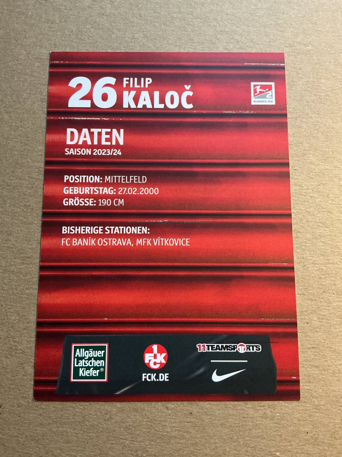 Filip Kaloč, Czech Republic 🇨🇿 1.FC Kaiserslautern 2023/24 hand signed - Autographs-World