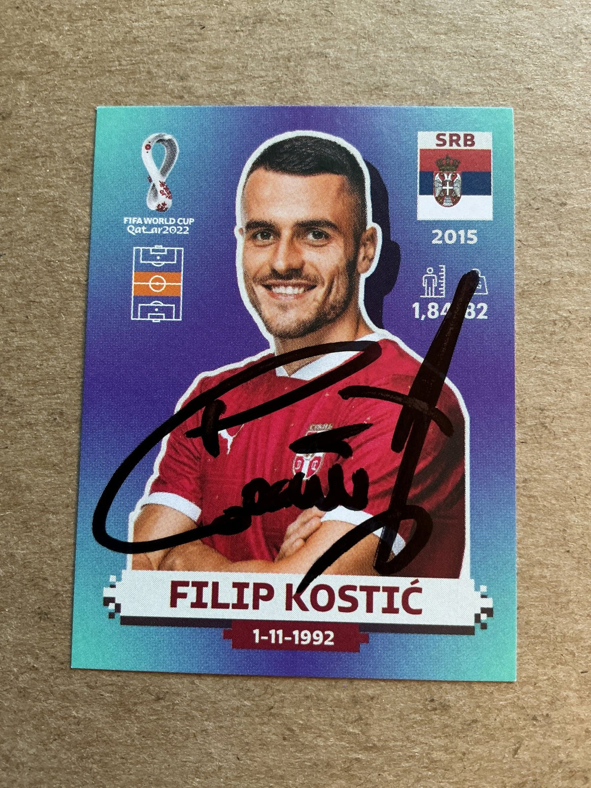 Filip Kostic, Serbia 🇷🇸 FIFA World Cup 2022 Panini hand signed - Autographs-World