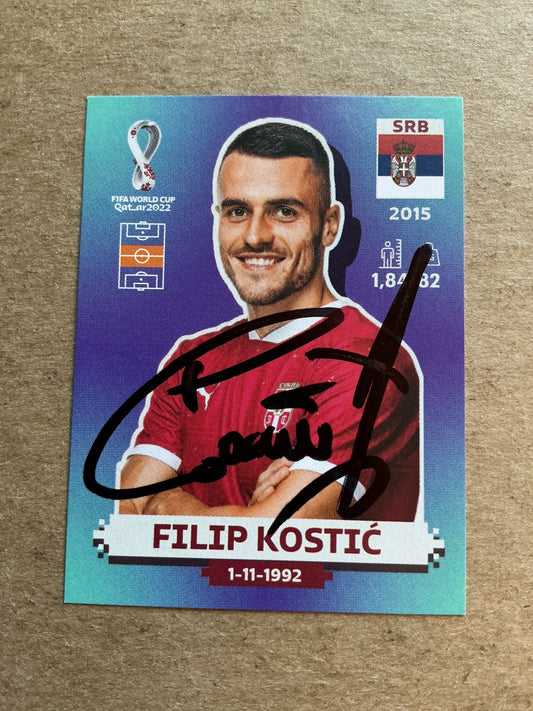 Filip Kostic, Serbia 🇷🇸 FIFA World Cup 2022 Panini hand signed - Autographs-World