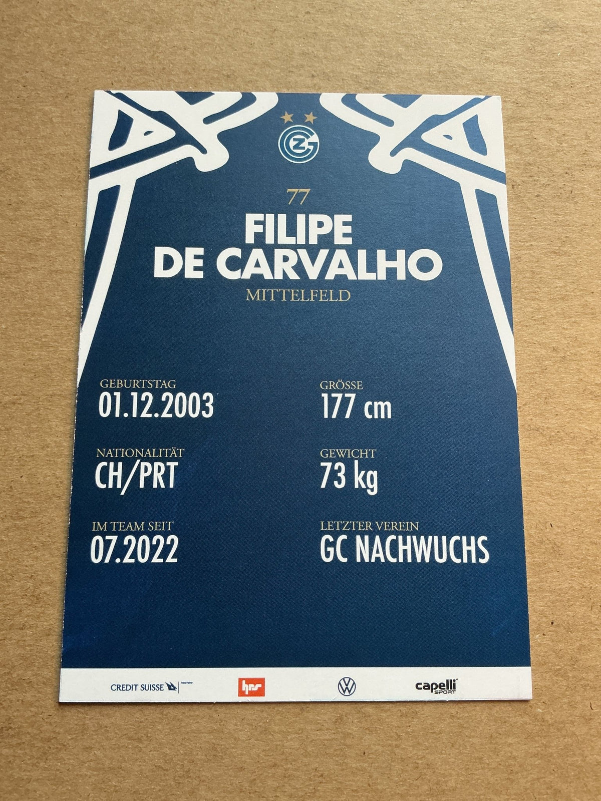 Filipe de Carvalho, Switzerland 🇨🇭 Grasshopper Club Zürich 2023/24 hand signed - Autographs-World