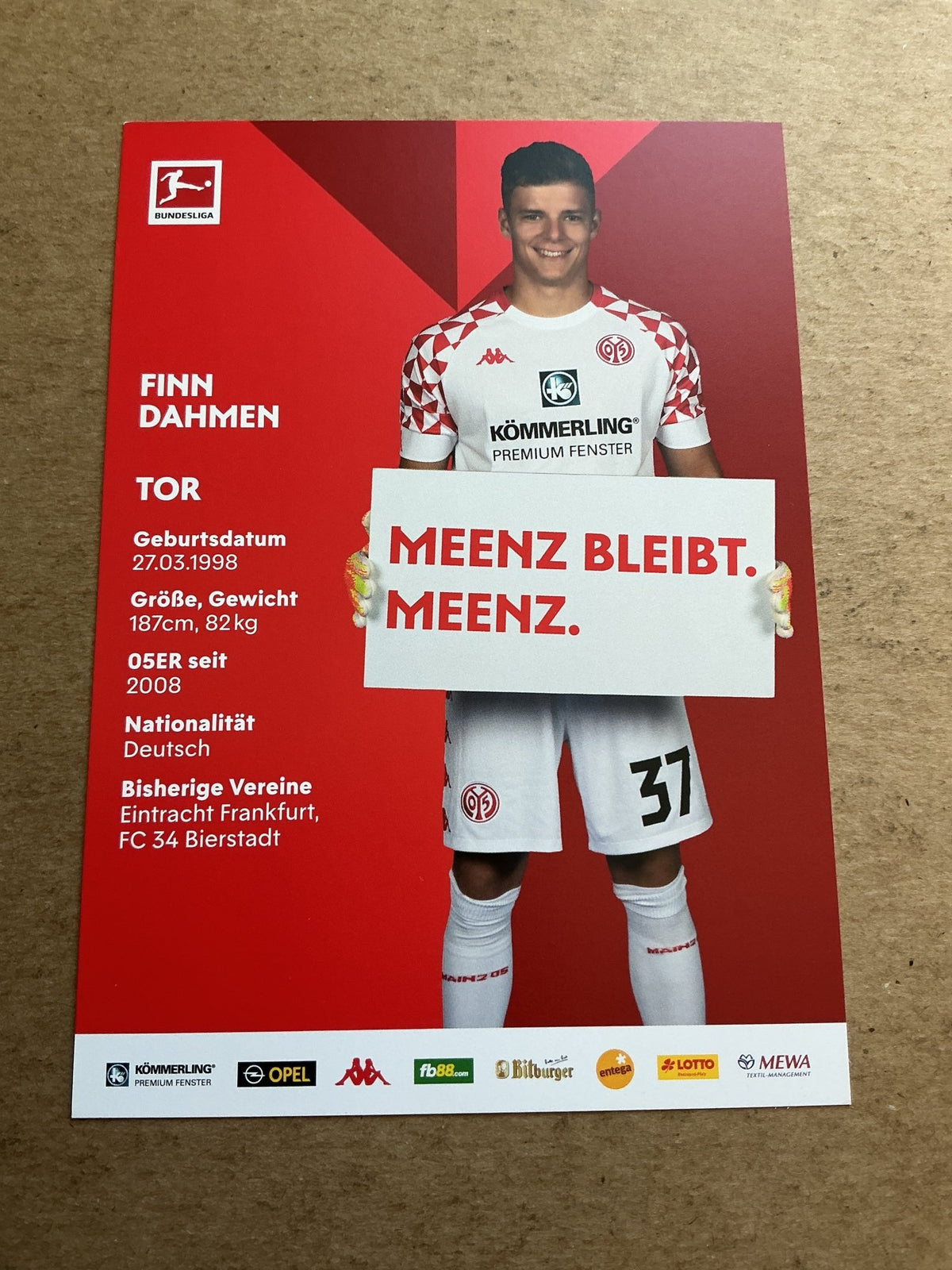 Finn Dahmen, Germany 🇩🇪 FSV Mainz 05 2020/21 hand signed - Autographs-World
