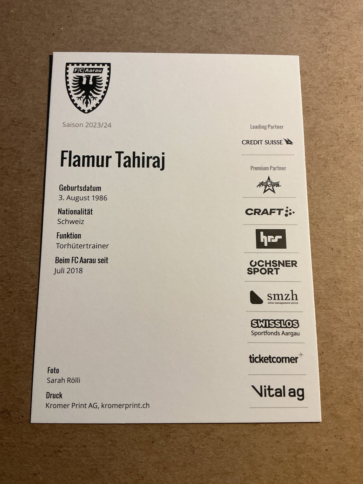 Flamur Tahiraj, Switzerland 🇨🇭FC Aarau 2023/24 hand signed - Autographs-World