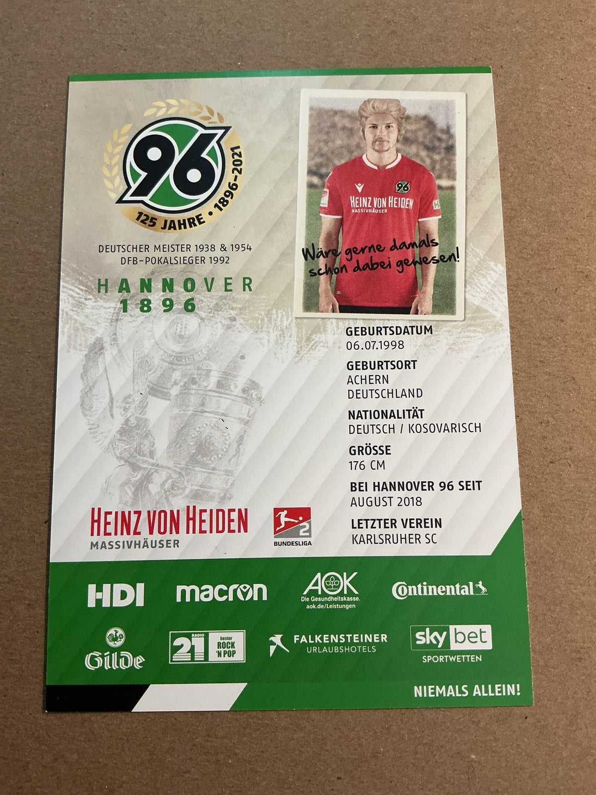 Florent Muslija, Kosovo 🇽🇰 Hannover 96 2020/21 hand signed - Autographs-World