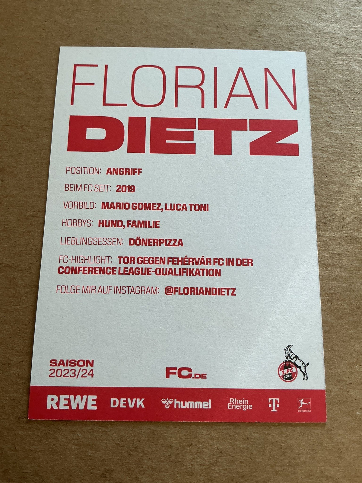 Florian Dietz, Germany 🇩🇪 1.FC Köln 2023/24 hand signed - Autographs-World