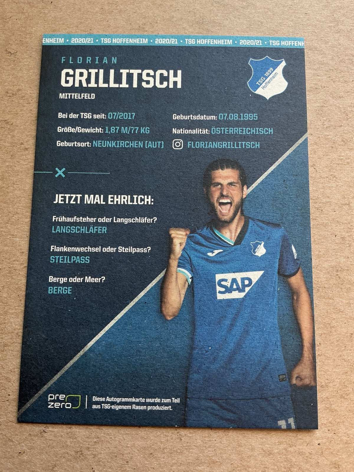 Florian Grillitsch, Austria 🇦🇹 TSG 1899 Hoffenheim 2020/21 hand signed - Autographs-World